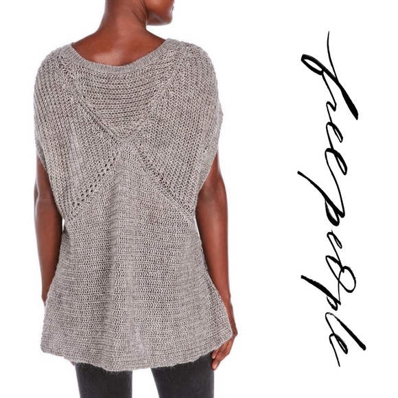 NWT Free People Tatiana Gray Short Sleeve Sweater - Picture 2 of 8